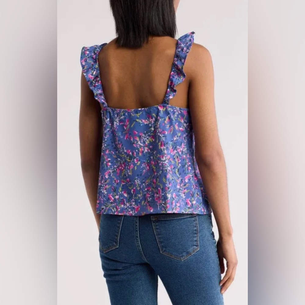 French Connection Purple Floral Ruffle-Strap Cami Top - Picture 2 of 8